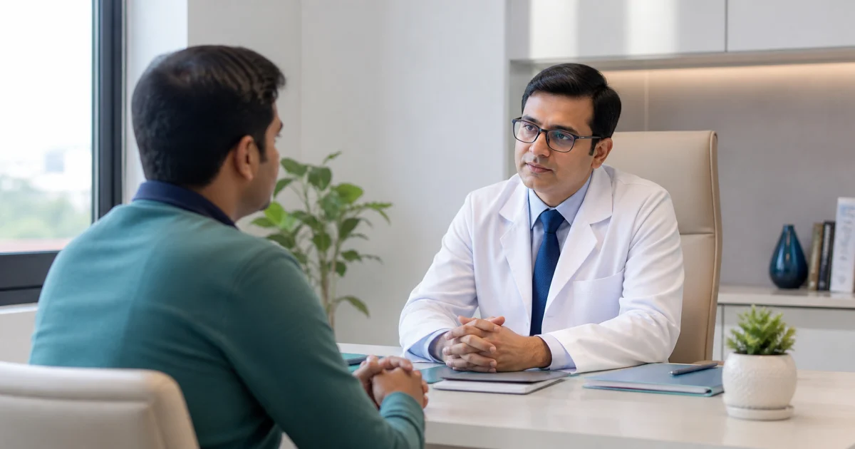 Dr. Aditya P. S. Sengar consulting a patient at Swastik Urology Clinic in Gomti Nagar, Lucknow