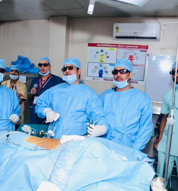 Dr. Aditya P.S. Sengar with the surgical team in a hospital operation theatre